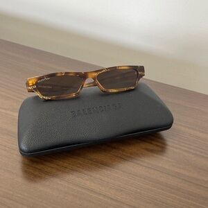 Balenciaga Brown Tortoise BB0075S Rectangle Sunglasses
